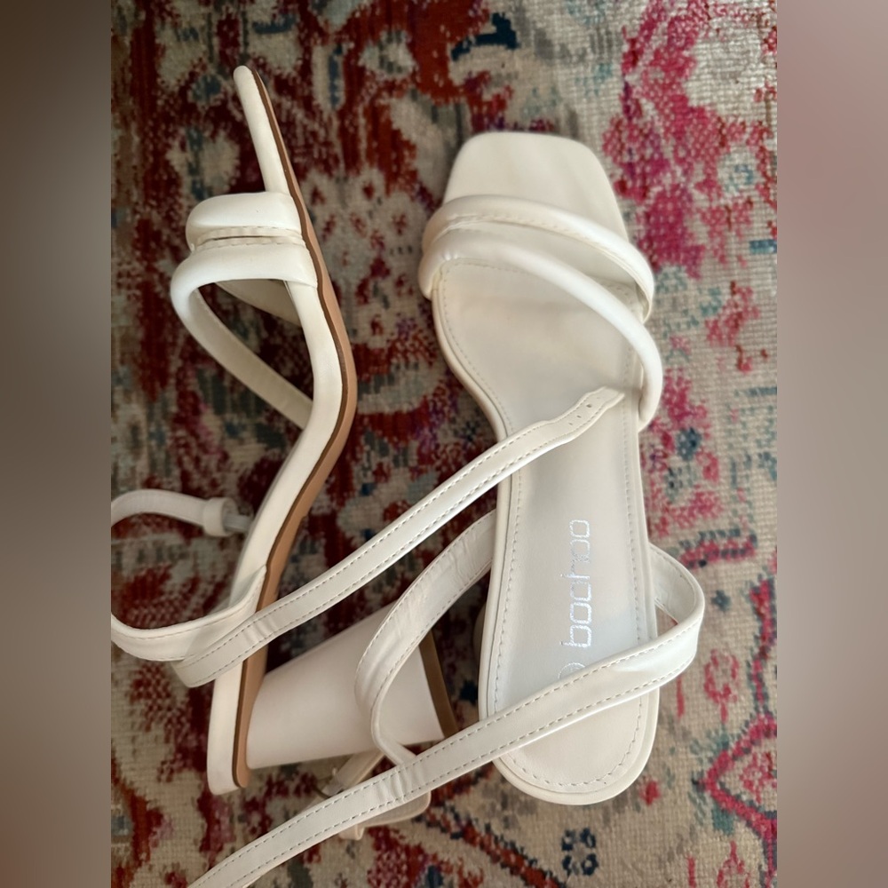 Boohoo white strapped heels